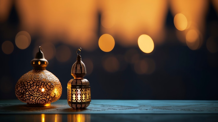 Photo gratuit design de lanterne de style islamique pour la célébration du ramadan avec un espace de copie