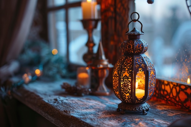 Photo gratuite design de lanterne de style islamique pour la célébration du ramadan avec espace de copie