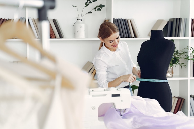 Photo gratuit le designer crée des vêtements en studio.