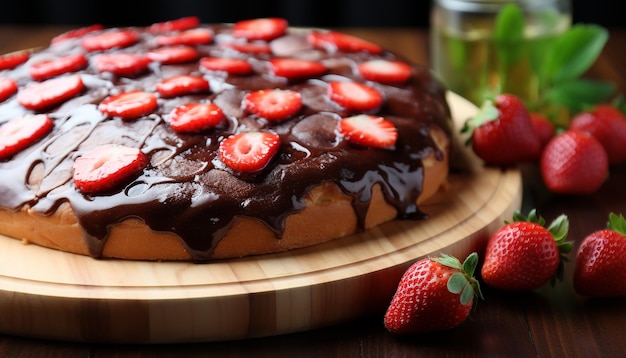 Photo gratuite un dessert aux fraises fraîches sur une table en bois rustique généré par l'ia