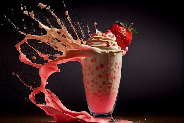 Dessert aux fraises fraîches avec tourbillons de chocolat et de crème IA générative