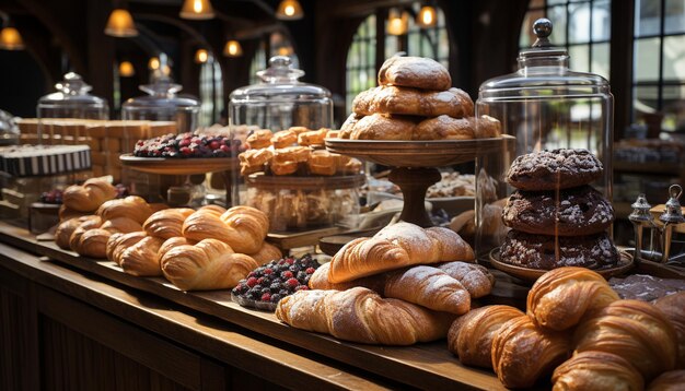 Un dessert français fait maison, un croissant sucré, un pain au chocolat gastronomique généré par l'intelligence artificielle