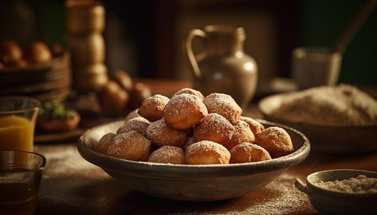 Photo gratuit dessert gastronomique fait maison sur une table en bois rustique généré par l'ia