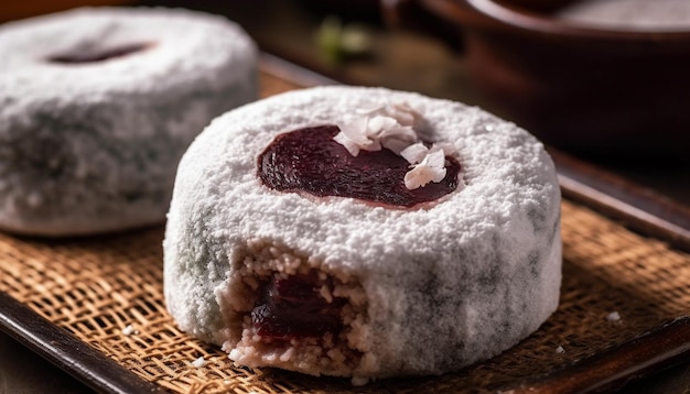 Photo gratuite dessert gourmand fait maison beignet chocolat framboise noix de coco généré par l'ia