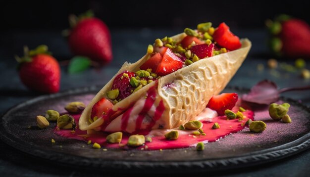 Dessert sain aux baies grillées sur une table en bois rustique généré par l'IA