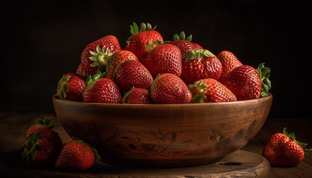 Dessert sucré aux fraises bonté de baies biologiques fraîches générée par l'IA