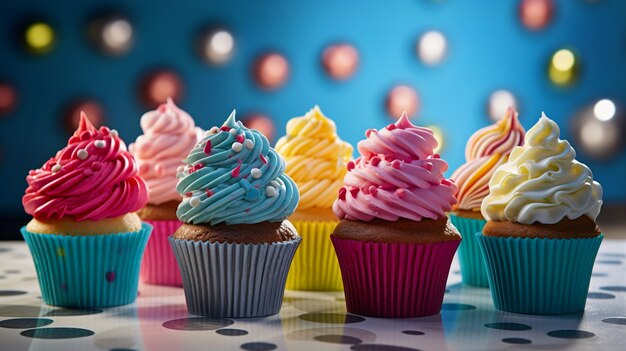Desserts cupcake sucrés colorés avec glaçage sur le dessus