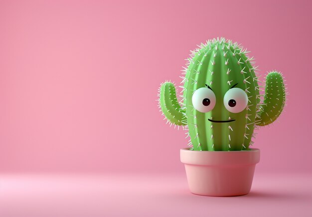 Photo gratuite un dessin animé en 3d de cactus avec un visage sympathique