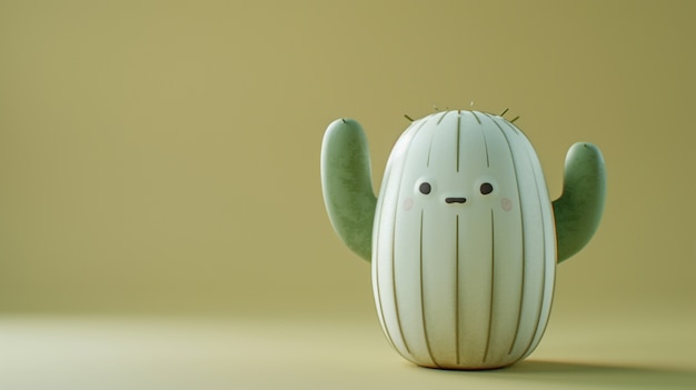 Un dessin animé en 3D de cactus avec un visage sympathique