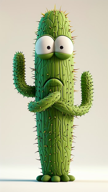 Photo gratuite un dessin animé en 3d de cactus avec un visage sympathique