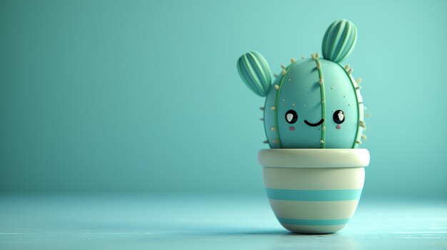 Un dessin animé en 3D de cactus avec un visage sympathique