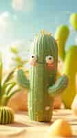 Photo gratuite un dessin animé en 3d de cactus avec un visage sympathique