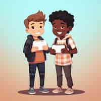 Photo gratuite des dessins animés d'amitié entre garçons