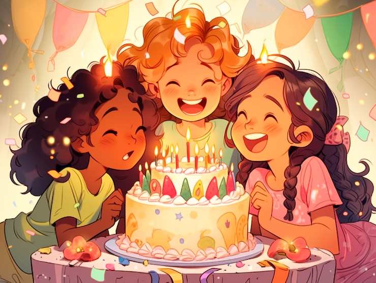 Photo gratuit des dessins animés célébrant une fête d'anniversaire
