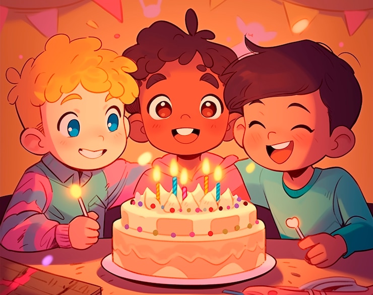 Photo gratuit des dessins animés célébrant une fête d'anniversaire