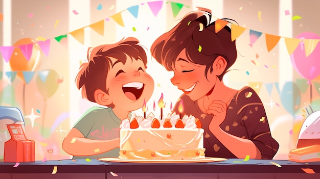 Photo gratuite des dessins animés célébrant une fête d'anniversaire