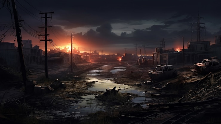 Photo gratuit destruction apocalyptique du paysage de la zone de guerre