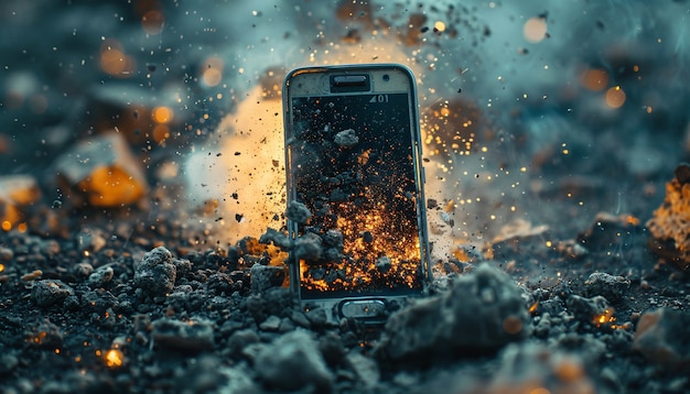 Photo gratuite destruction de smartphones illustrée