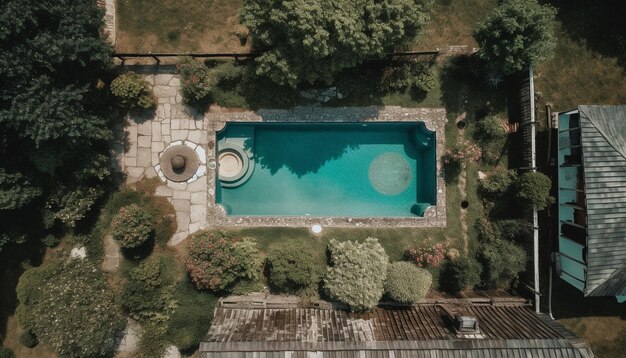 Détente de luxe au bord de la piscine dans un paradis d'architecture moderne généré par l'IA