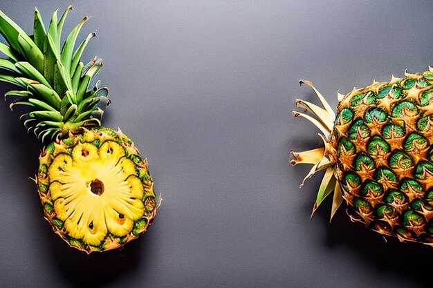 Deux ananas sur fond gris