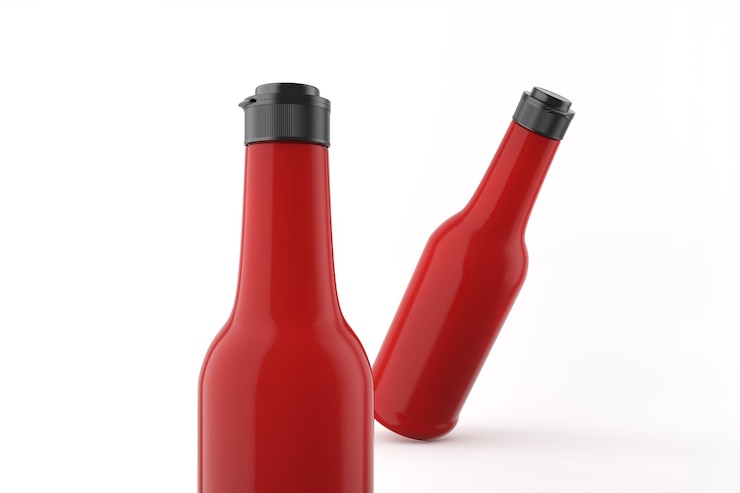 Photo gratuit deux bouteilles de ketchup rouge