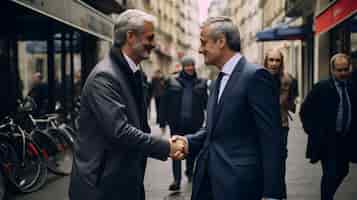 Photo gratuite deux hommes dans un costume politique face à face et se serrant la main