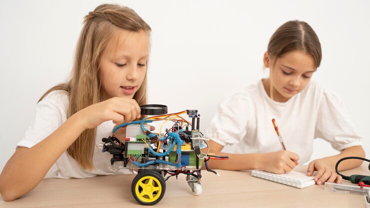 Photo gratuit deux jeunes filles faisant des expériences scientifiques ensemble