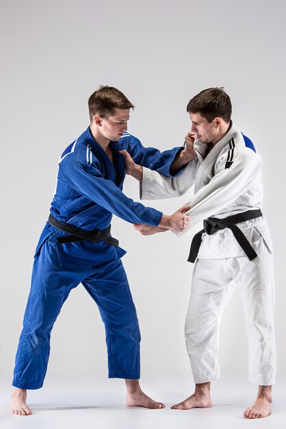 Les deux judokas combattant les hommes