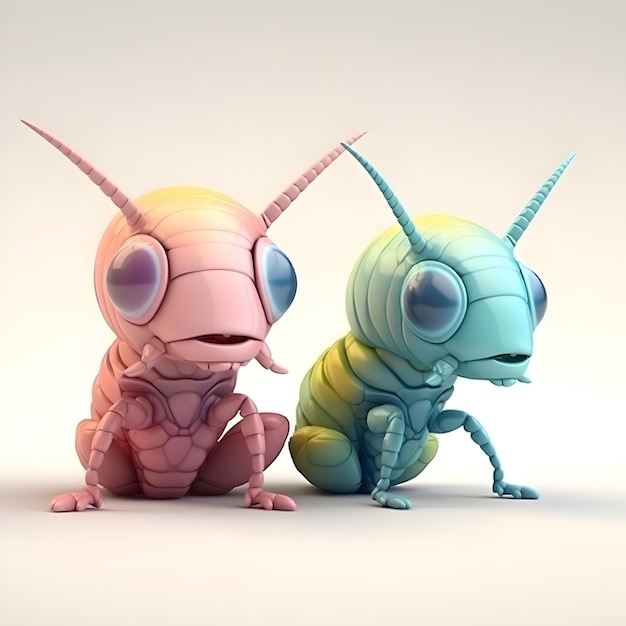 Photo gratuite deux mignons sauterelles de dessin animé sur un fond blanc rendu 3d