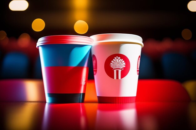 Deux tasses de café sont posées sur une table à fond rouge.