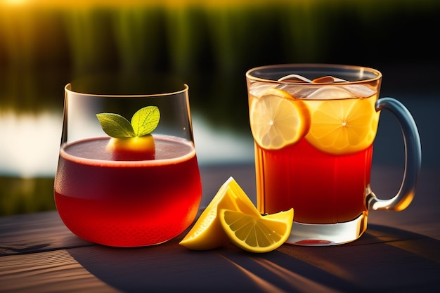 Photo gratuite deux verres de cocktails avec une tranche de citron sur le côté
