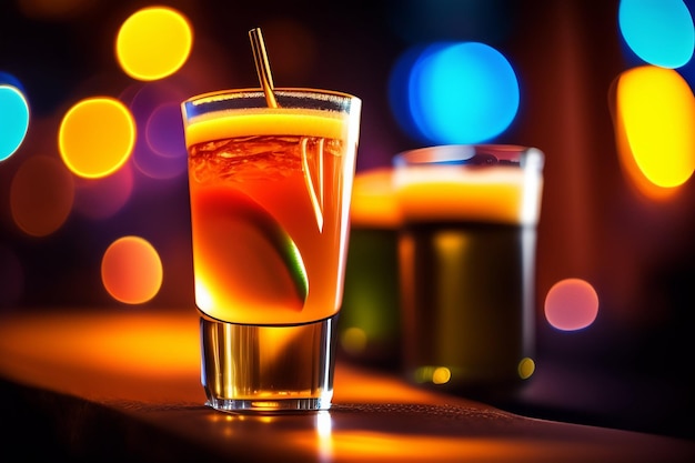 Deux verres de jus d'orange à côté d'une bouteille de jus d'orange