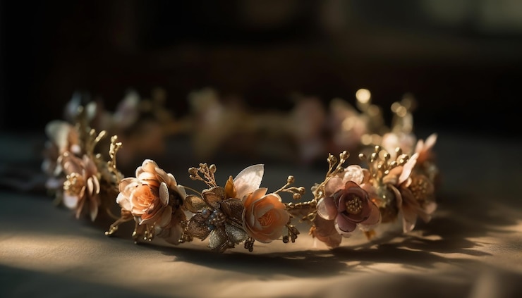 Photo gratuit diadème de luxe avec un design fleuri en or généré par ai
