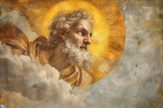 Photo gratuite le dieu soleil représenté comme un homme puissant dans un décor de la renaissance