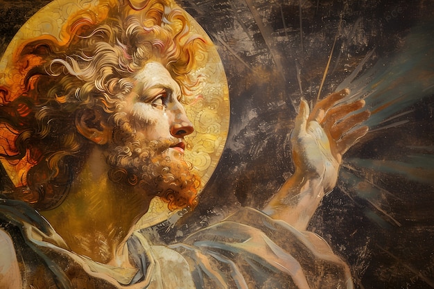 Le dieu soleil représenté comme un homme puissant dans un décor de la Renaissance