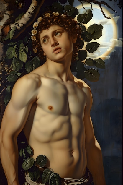 Le dieu soleil représenté comme un homme puissant dans un décor de la Renaissance