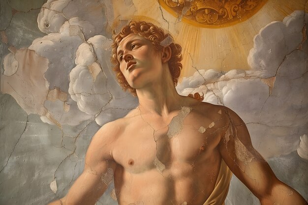 Le dieu soleil représenté comme un homme puissant dans un décor de la Renaissance