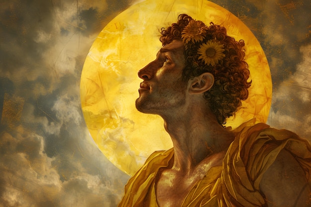 Photo gratuite le dieu soleil représenté comme un homme puissant dans un décor de la renaissance