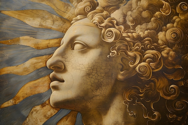 Le dieu soleil représenté comme un homme puissant dans un décor de la Renaissance