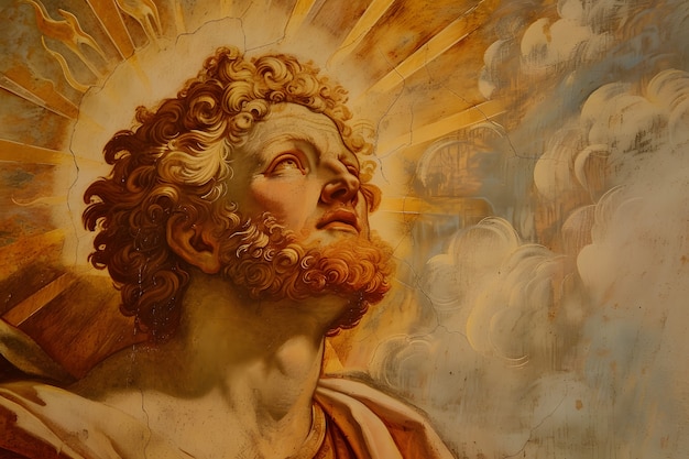 Photo gratuite le dieu soleil représenté comme un homme puissant dans un décor de la renaissance