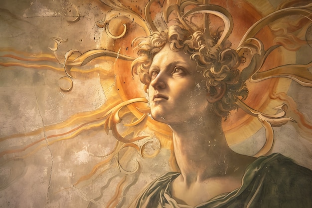 Le dieu soleil représenté comme un homme puissant dans un décor de la Renaissance