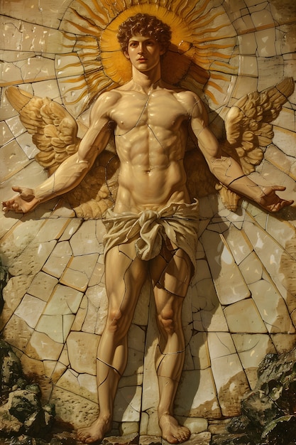 Le dieu soleil représenté comme un homme puissant dans un décor de la Renaissance