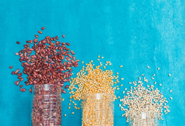 Différents types de grains de céréales en pots