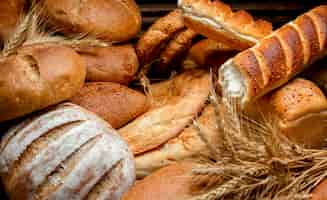 Photo gratuite différents types de pain à base de farine de blé