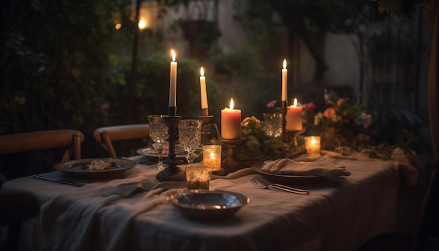 Photo gratuite dîner romantique aux chandelles décor élégant et confort généré par l'ia