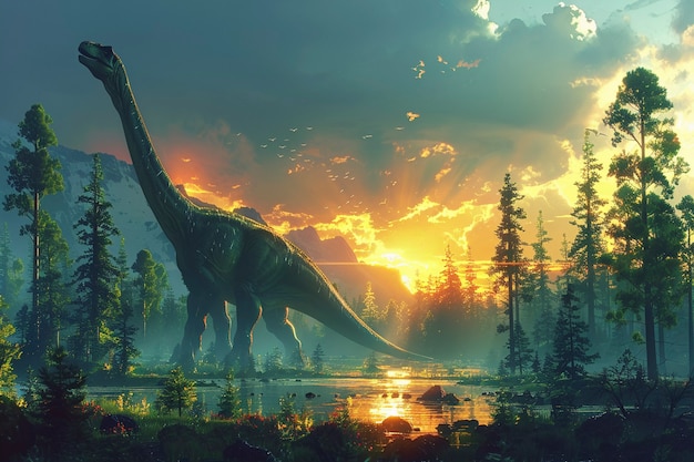 Photo gratuite dinosaure sauropode dans la nature