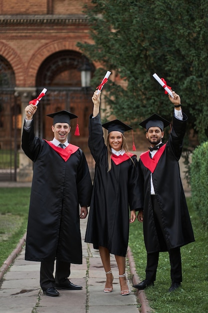 Photo gratuite diplômés internationaux de la célébration des diplômes en robes de graduation