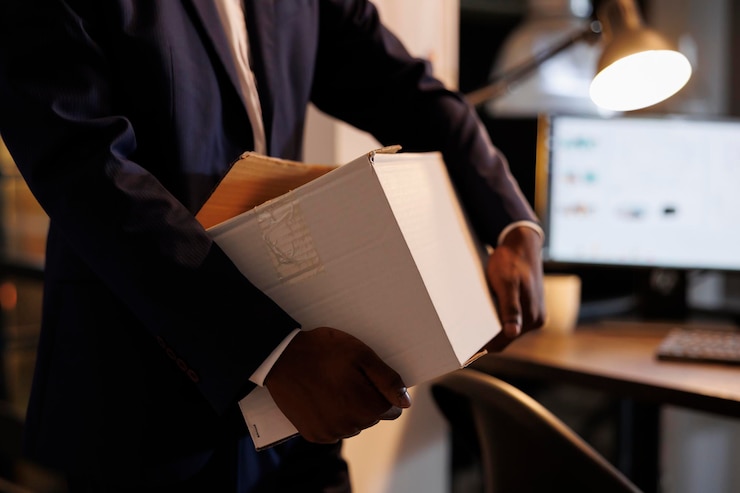 Photo gratuit un directeur stressé et triste qui se fait virer de son emploi.