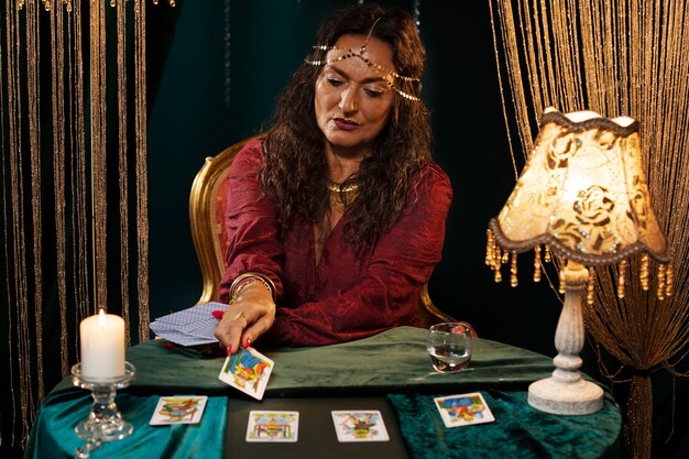 Diseuse de bonne aventure à coup moyen avec cartes de tarot