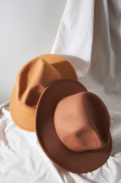 Photo gratuite disposition des chapeaux fedora en studio